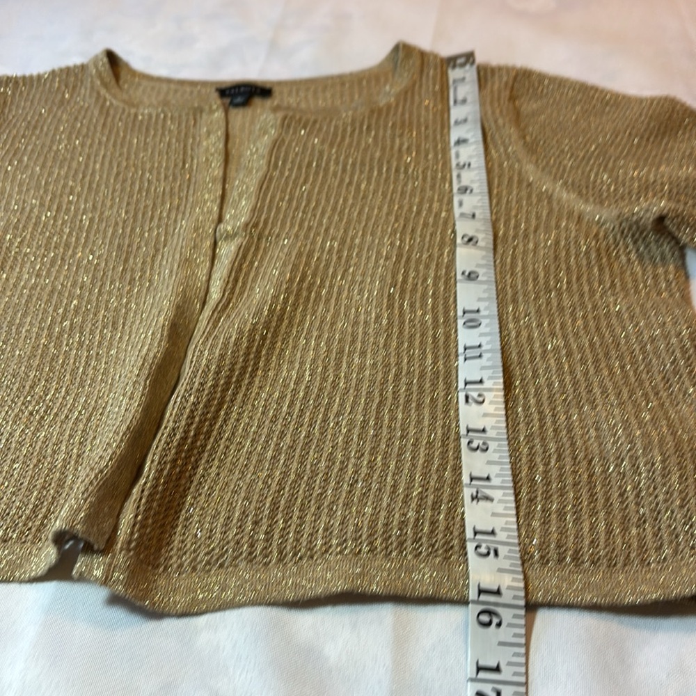 Talbots Metallic Tan Open Knit Cropped Cardigan - Picture 8 of 11